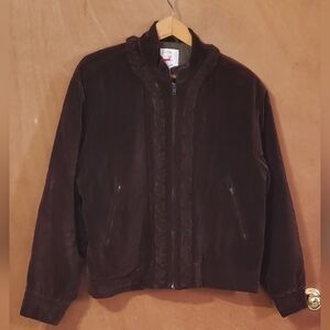 Mondi Brown Velvet Fully Lined Zip Front Jacket 2 Zippered Pockets